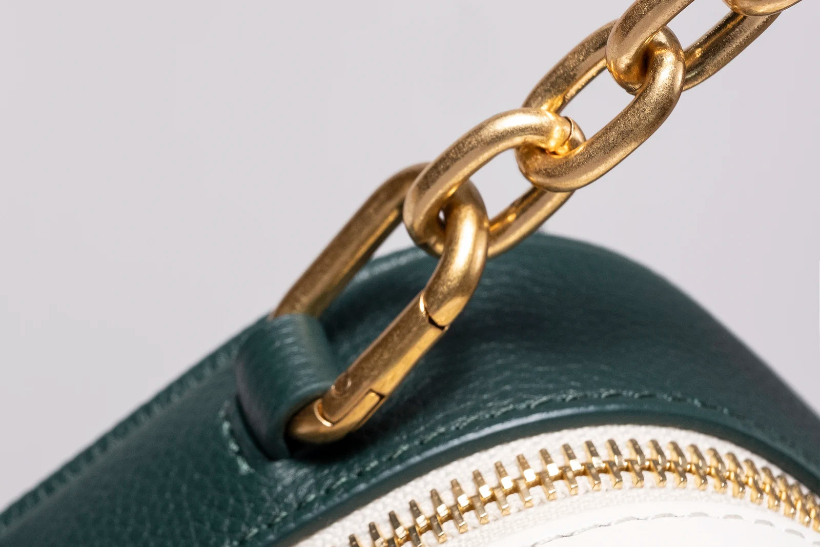 Golden Get Rich Bag chain detail by LAOGUI Studio — metal carry chain on the gold edition Fā (發) mahjong tile bag, curated by uniQverse