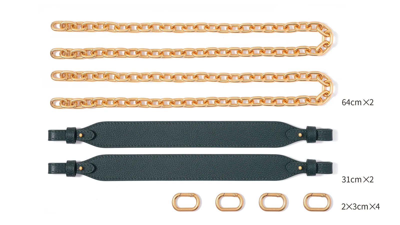 Golden Get Rich Bag accessories and dimensions chart