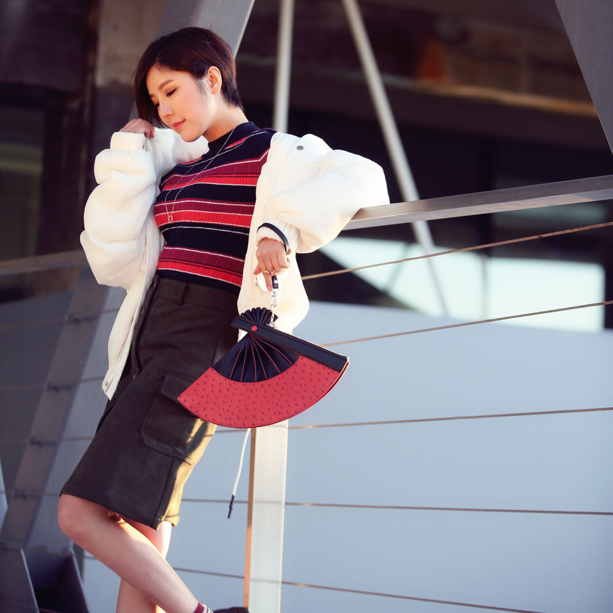 LAOGUI fan-shaped clutch as Chinese-inspired leather accessory
